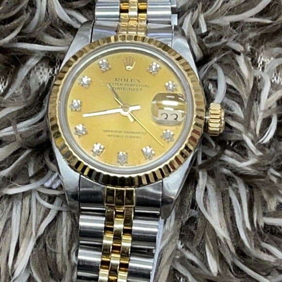 ROLEX Ladies 18kt Gold & SS 26mm DateJust Diamond - Picture 4 of 9